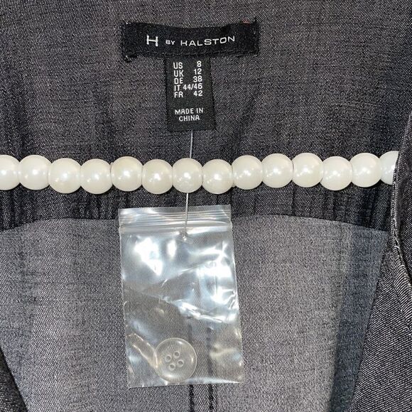 H for Halston Dark Grey Stretch Chambray Motorcycle Jacket Zippers Retro - Picture 3 of 6